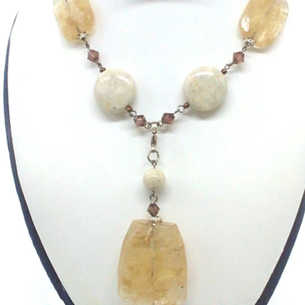 PREMIER DESIGNS Necklace SAND DUNE Pendant Neutral Quartz Stone Removable Pendan